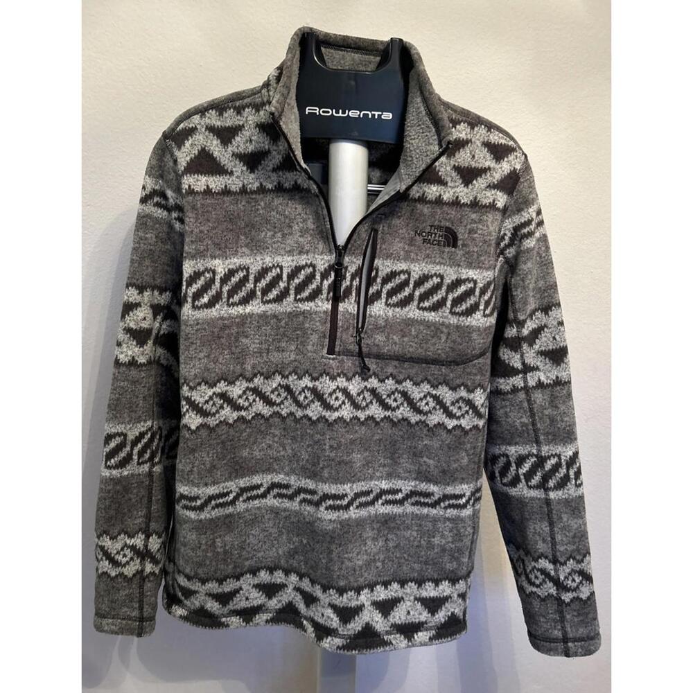 The North Face Men's Gray Aztec Tribal 1/4 Zip Fleece Pullover Sweater Top Sz L - Picture 1 of 7